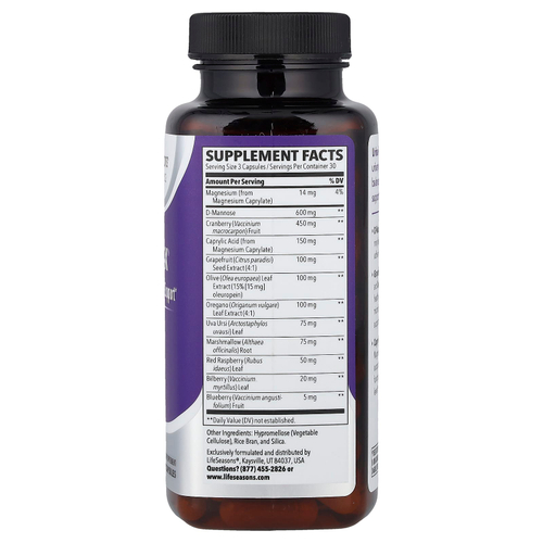 LifeSeasons, Urinari-X®, поддержка мочевыводящих путей и дрожжей, 90 растительных капсул