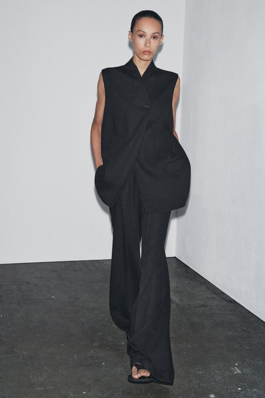 ZARA БРЮКИ ИЗ СМЕСОВОГО ЛЬНА С ПРЯЖКОЙ — ZW COLLECTION, ЧЕРНЫЙ