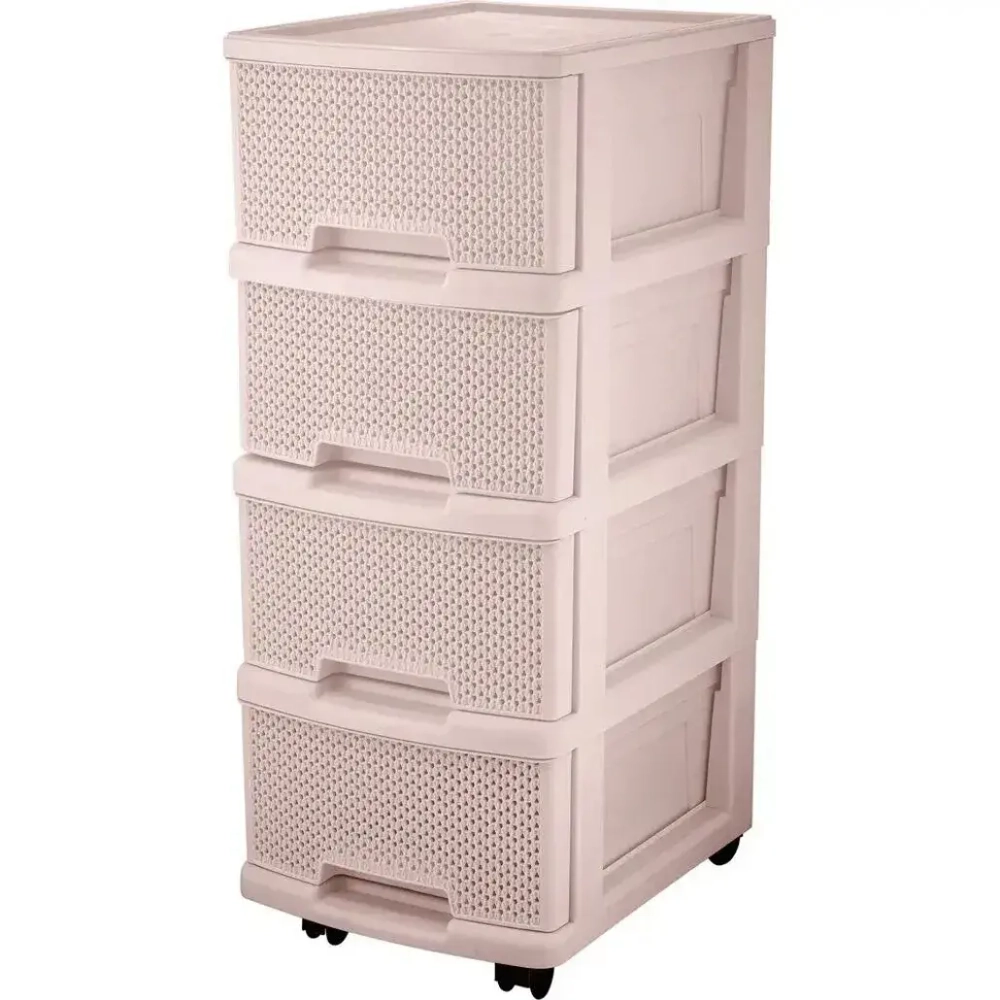 Комод Keeplex Ajur с ящиками на колесиках четырехсекционный компакт 37х73см бежевый топ