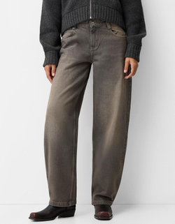 BERSHKA ДЖИНСЫ BALLOON, ТЕМНО-СЕРЫЙ