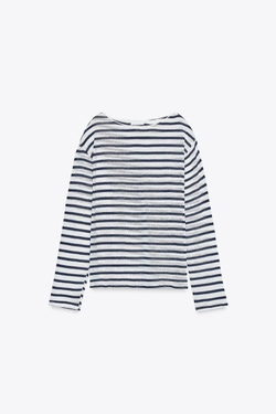 ZARA ХЛОПКОВАЯ ФУТБОЛКА В СТИЛЕ РУСТИК, ПОЛОСКИ