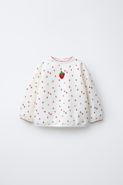 ZARA ТОЛСТОВКА С ПРИНТОМ «КЛУБНИКА», ЖЕЛТОВАТО-БЕЛЫЙ