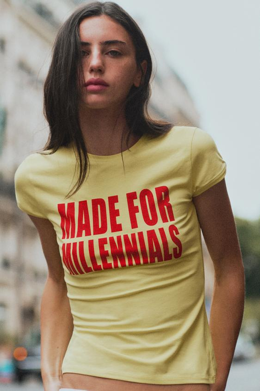 ZARA ФУТБОЛКА С КОРОТКИМИ РУКАВАМИ И НАДПИСЬЮ, ЖЕЛТЫЙ