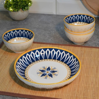 Набор подарочный 5 предметов (тарелка 20,5см 1шт, пиала 330мл 4шт), 8988