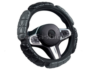 Оплетка на руль круглая CarFashion -М- «BALLOON» 31647 - Экокожа - черный/шов серый