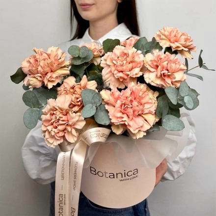 Шляпная коробка с диантусами капучино 2607202548
