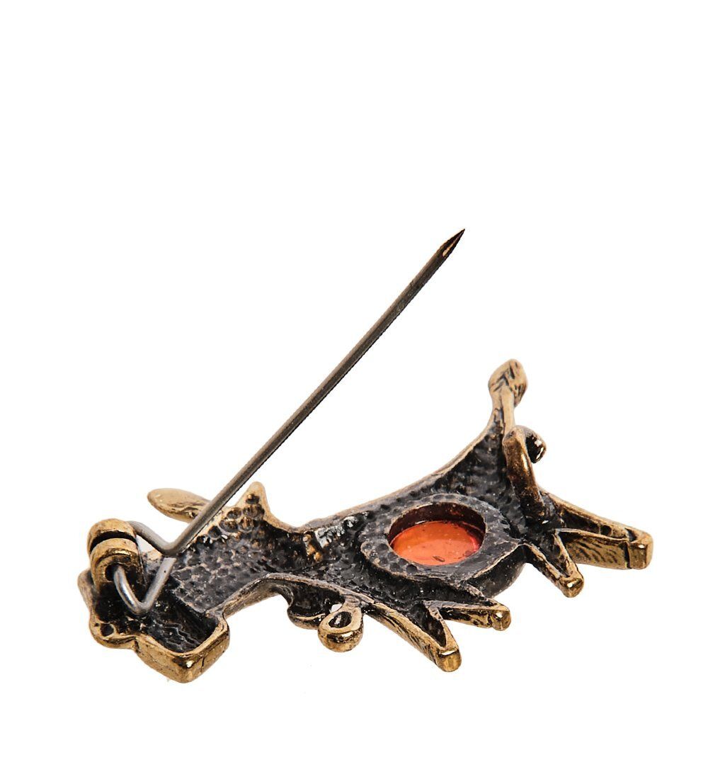 AM-2554 Брошь «Буренка» (латунь, янтарь)