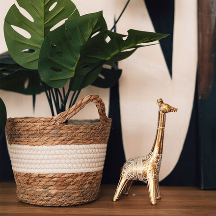 Кашпо плетеное "Танзания" с ручкой, Д215 Ш215 В188, натуральный, белый Lishan-08 M