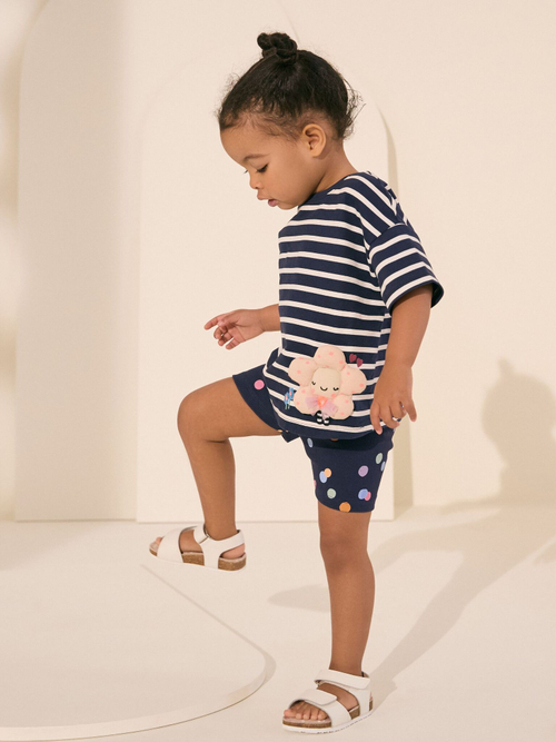 Футболка и шорты-велосипедки в комплекте для девочки Next AD5-569, Темно-синий, Белый