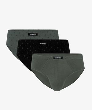 Мужские трусы (3шт) слипы классика Atlantic 3MP-117, черные + темно-зеленые + зеленые