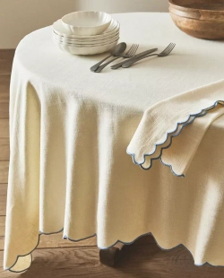 ZARA HOME СКАТЕРТЬ С КОНТРАСТНОЙ ОКАНТОВКОЙ, СИНИЙ