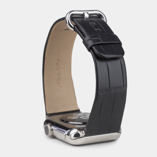Ремешок для Apple Watch 40/41/42 mm из кожи крокодила, черного цвета