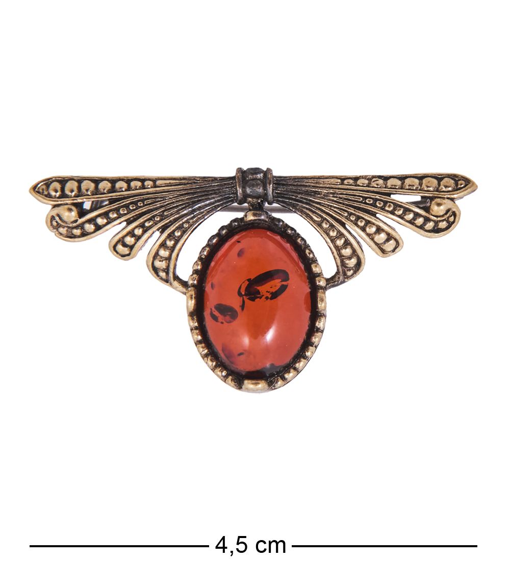 AM-4171 Брошь «Крылья» (латунь, янтарь)