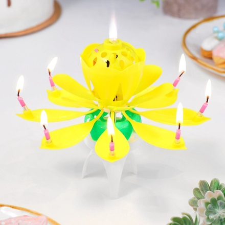 Свеча для торта музыкальная «Тюльпан», крутящаяся, жёлтая, 14.5×6 см