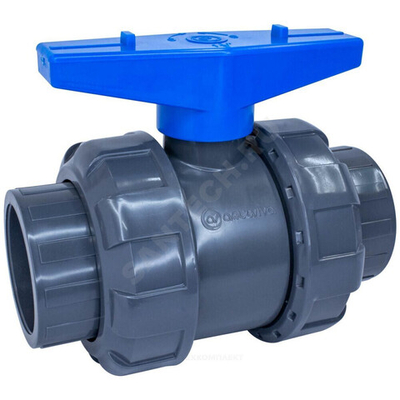 Кран шаровой НПВХ Дн 32 Ру16 напорный под клеевое соединение (уплотнение TPV, остальное EPDM) с муфтовым окончанием Aquaviva AQVBVD032