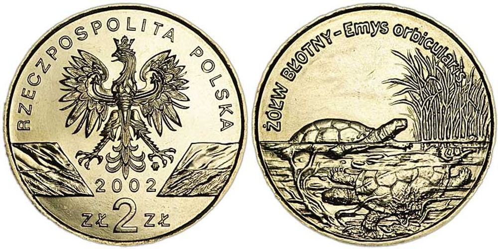 Польша 2 злотых, 2002 Болотная черепаха