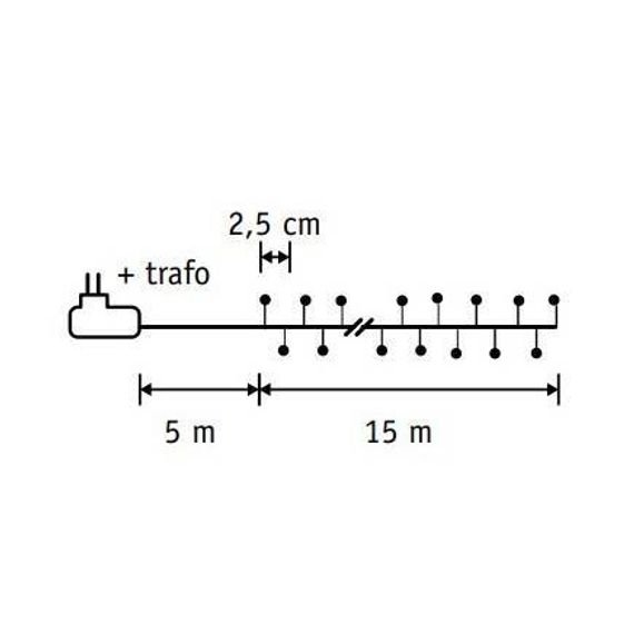 Светодиодная нить Капли 600 белых ламп, 15 м., 24В, серебряный провод, LUCA (84912)