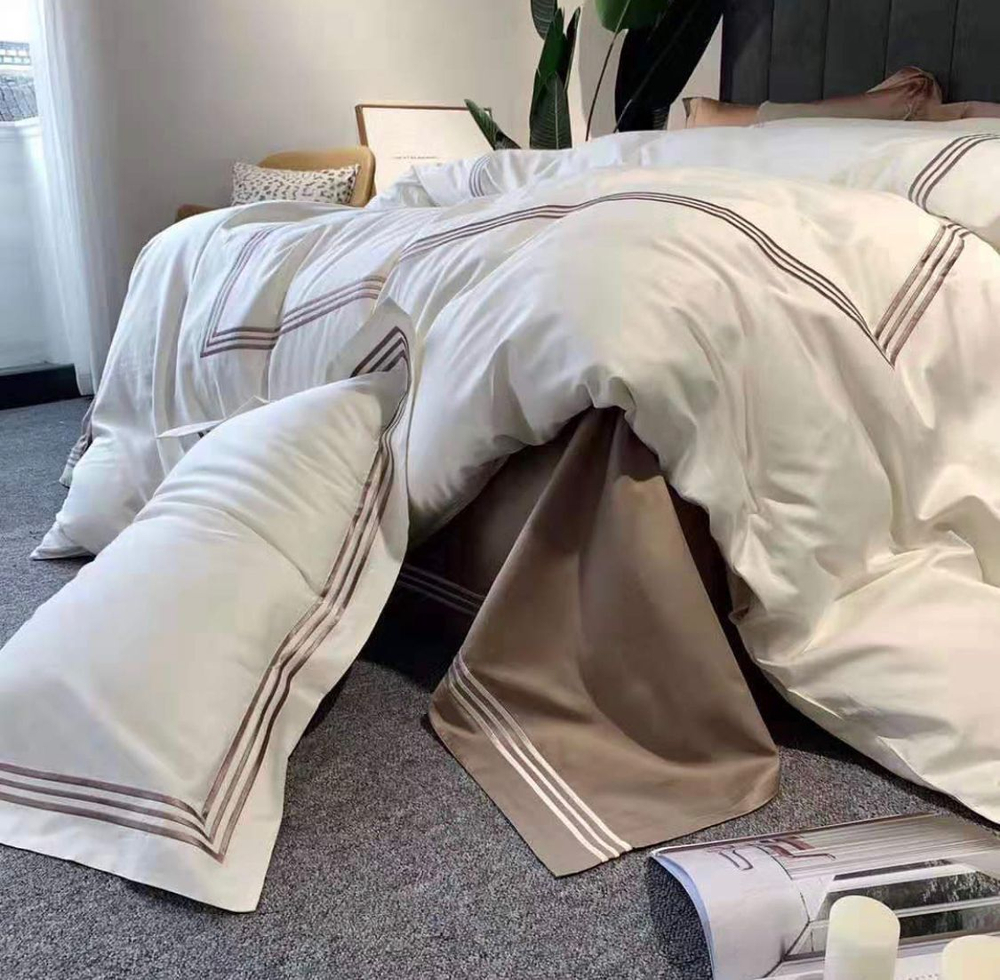 ZEPHYR HOME КПБ Двуспалка ЕВРО Египетский хлопок 100s белый с бежевыми