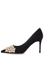 Женские туфли замшевые черные с жемчугом