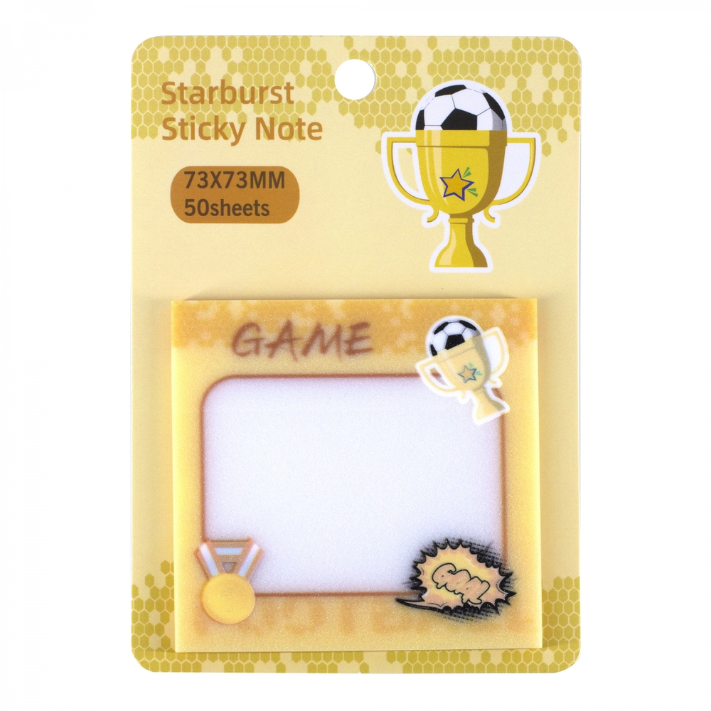 Прозрачные стикеры для заметок с клеевым краем, Alingar, 73 х 73 мм, 50 л., покрытие starlight touch, "GAME", жёлтый, водонепрониц., европодвес