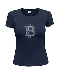 Футболка Bitcoin женская приталенная темно-синяя