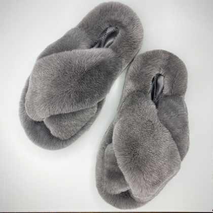 Шлепанцы из меха кролика с шлейками | Графит