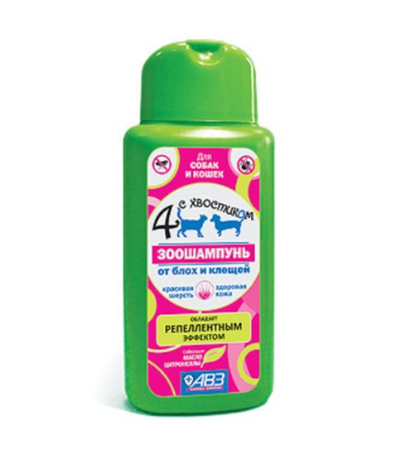 Шампунь Четыре с хвостиком от блох и клещей для собак и кошек, 180 мл