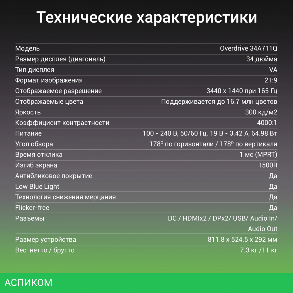 Монитор Digma 34" Overdrive 34A711Q