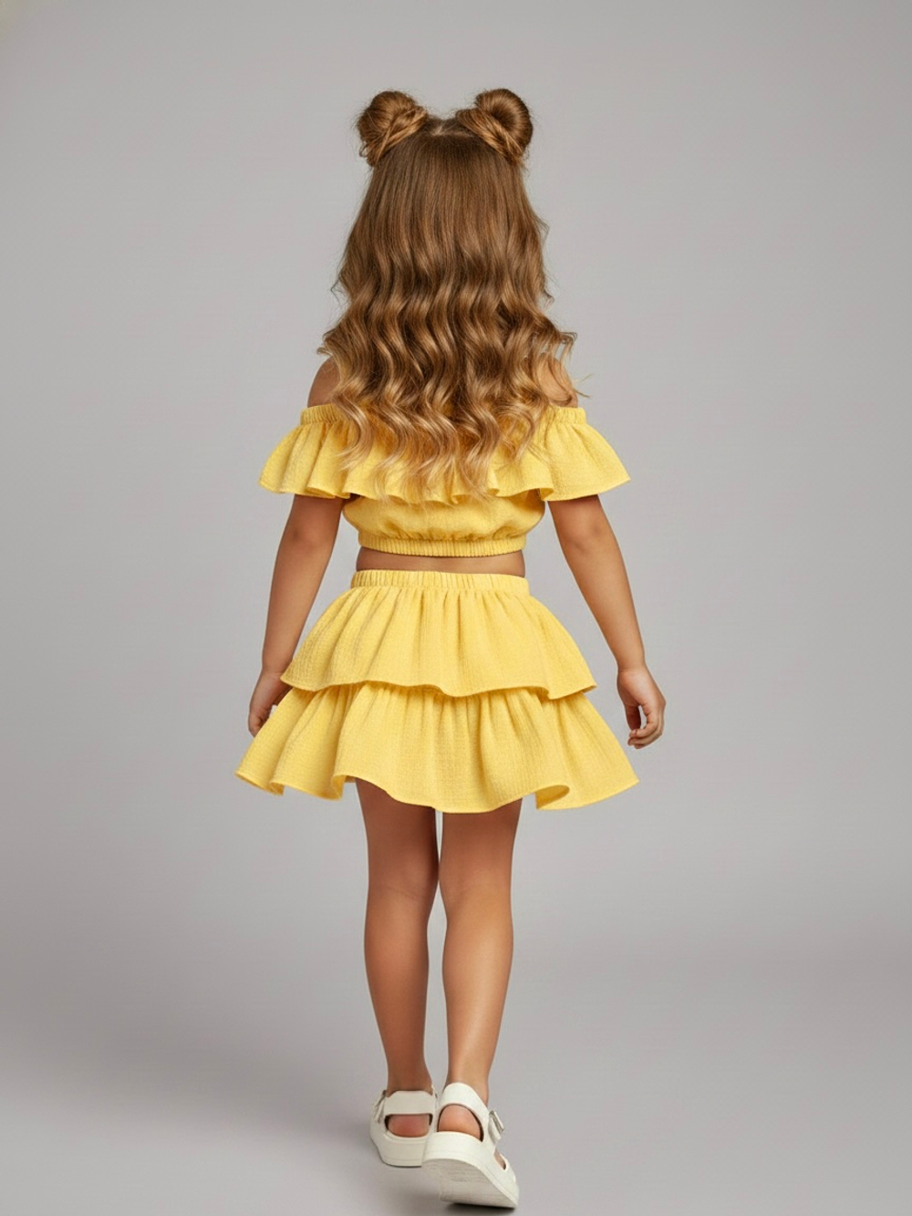 Костюм из муслина топ и юбка-шорты, желтый