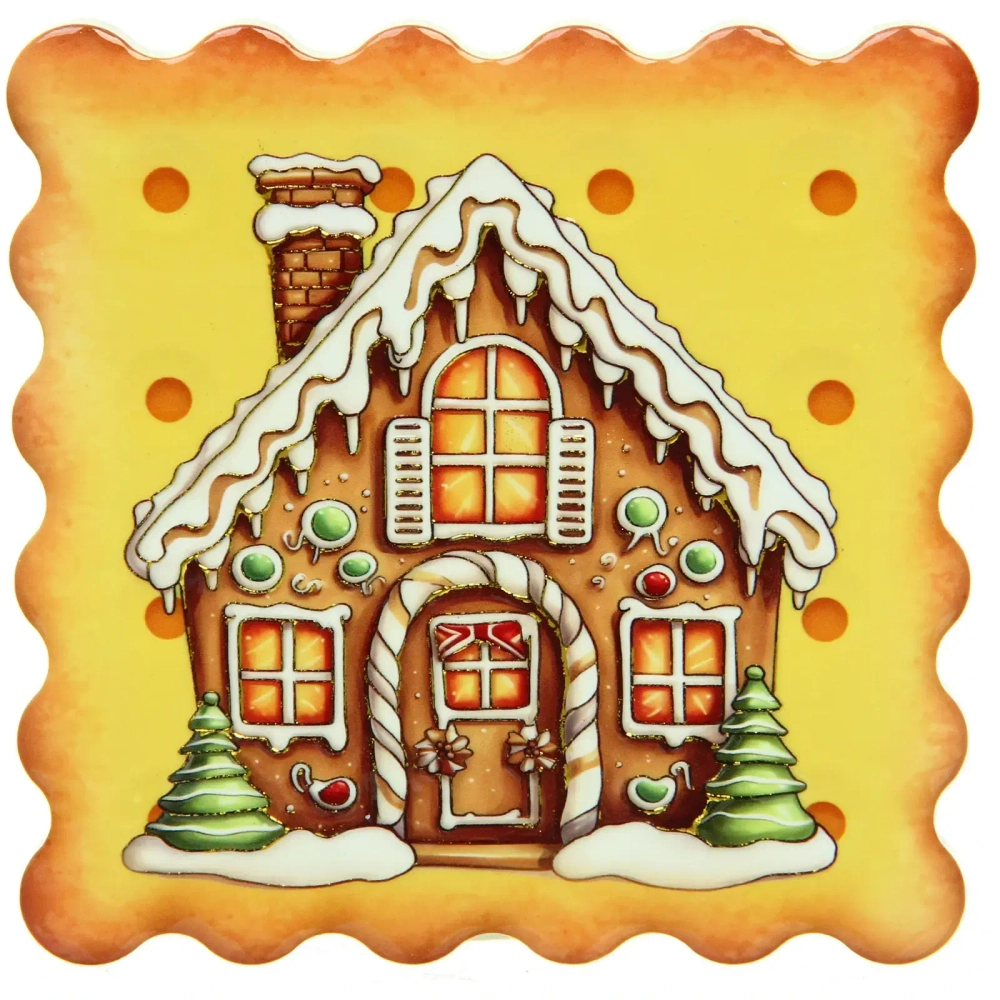 Подставка под кружку керамическая 10,5*10,5см «Печенька» пряничный домик с ёлочками