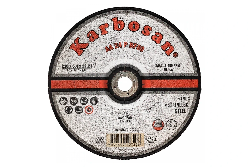 Диск шлифовальный по нержавеющей стали Karbosan 230х6,4х22 INOX