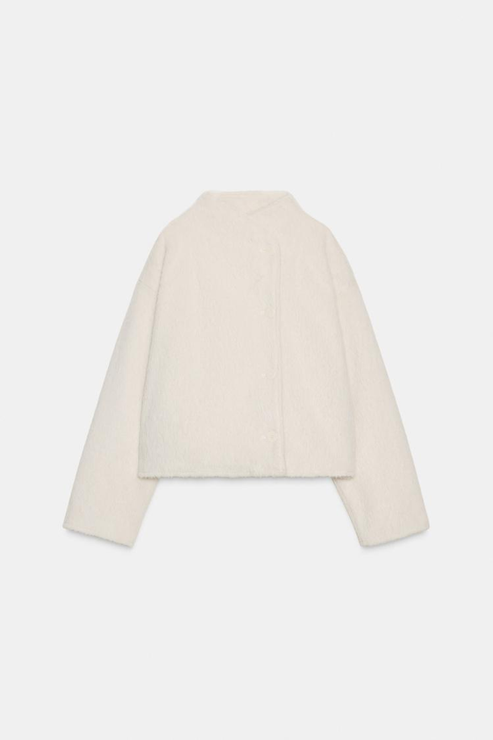 ZARA КУРТКА ИЗ ИСКУССТВЕННОГО МЕХА С ЗАПАХОМ, ЭКРЮ