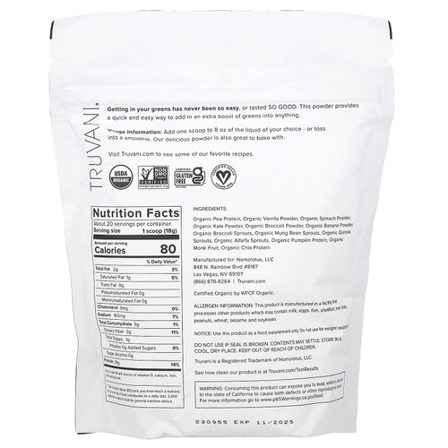 Truvani, Протеин + зелень, 357 г (12,59 унции)
