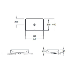 Раковина накладная Jacob Delafon Vox 60х40 с заглушкой для переливного отверстия EVF102 схема