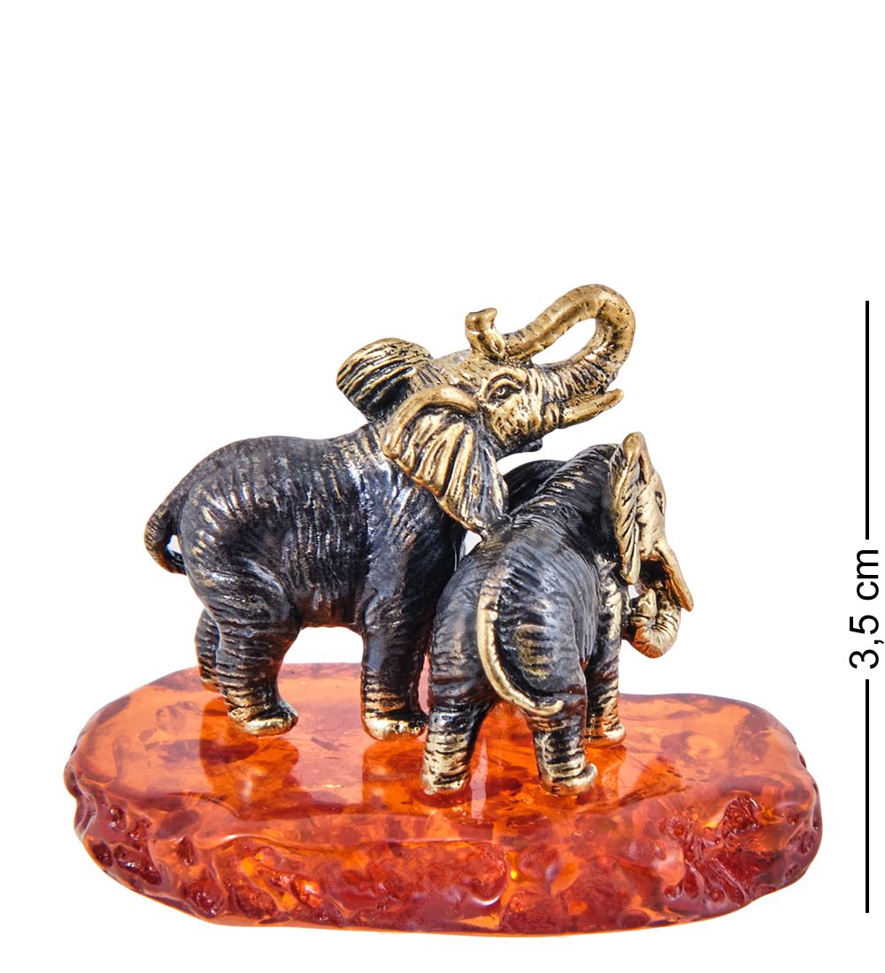 Народные промыслы AM- 205 Фигурка «Слоны» (латунь, янтарь)