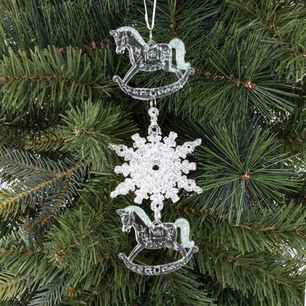 GAEM Украшение новогоднеe подвеска"Снежинка с лошадками", L6,5 W0,5 H18 см