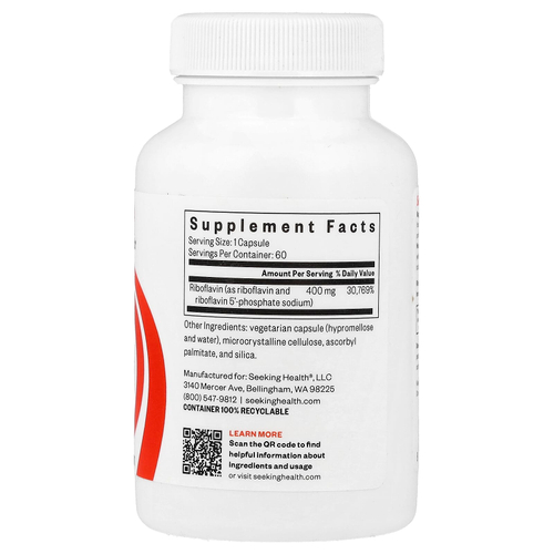 Seeking Health, рибофлавин, 400 мг, 60 капсул
