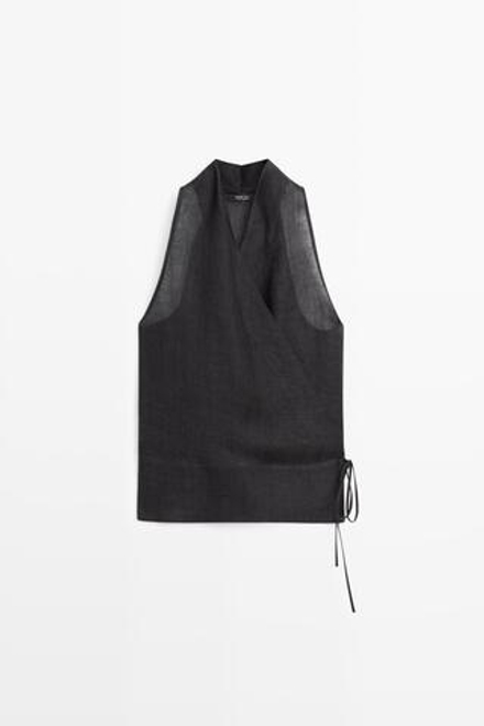 Massimo Dutti Топ на запах из 100% льна, синий