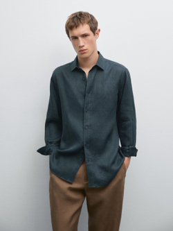 Massimo Dutti Рубашка приталенного кроя из 100% льна, синий
