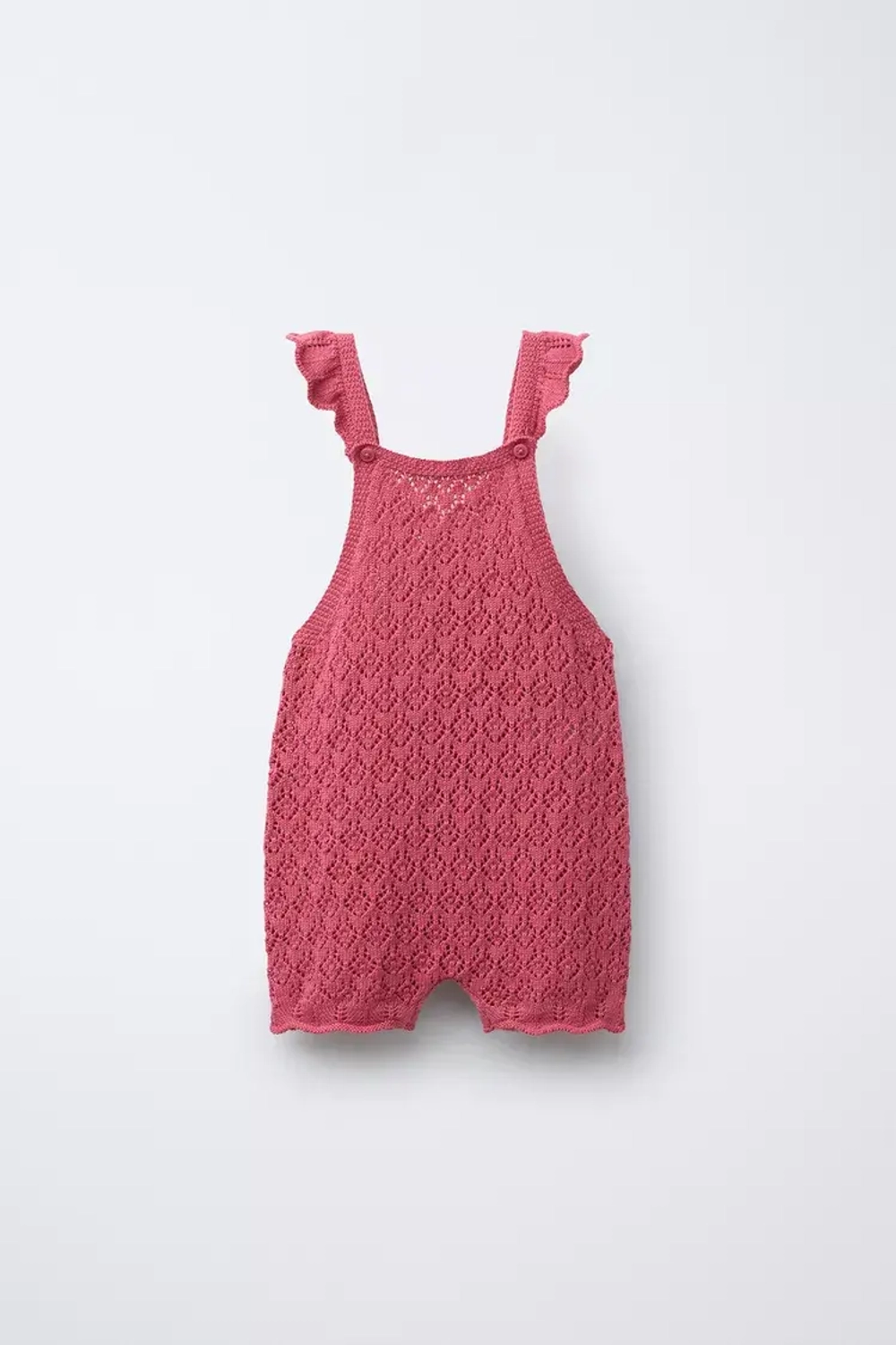 ZARA КОРОТКИЙ КОМБИНЕЗОН ИЗ АЖУРНОГО ТРИКОТАЖА, КЛУБНИЧНЫЙ