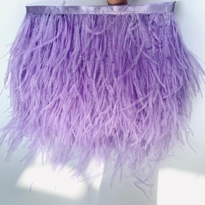 Перья страуса на ленте лаванда (перьевая тесьма) 13 - 18 см.