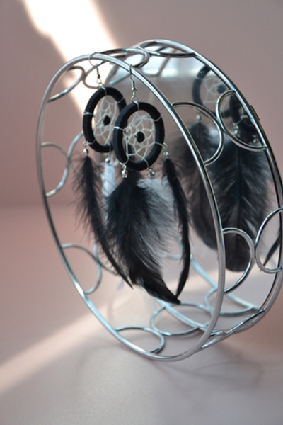 Серьги с перьями Ловцы снов с натуральными камнями