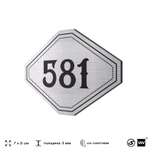 Номерок на дверь квартиры 581, для кабинета, офиса, шильдик 9 х 7 см, серебристый, Айдентика Технолоджи