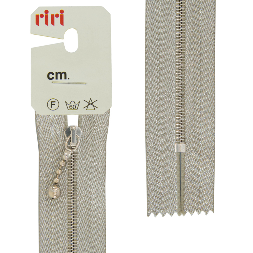 Молния металл, Ni, слайдер Kuke, на люрексной тесьме, 4 мм, неразъёмная,18 см, цвет тесьмы 3200, сер