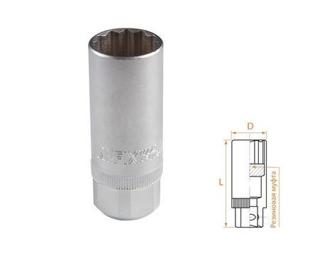 Цена на AFFIX (AF00242021) Головка свечная двенадцатигранная 1/2", 21 мм, резиновый фиксатор