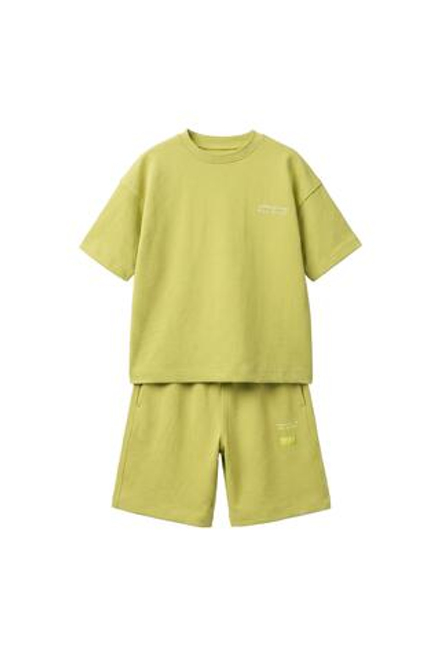 ZARA КОМПЛЕКТ ИЗ ФУТБОЛКИ И ШОРТОВ ИЗ ИНТЕРЛОКА, ФИСТАШКОВЫЙ
