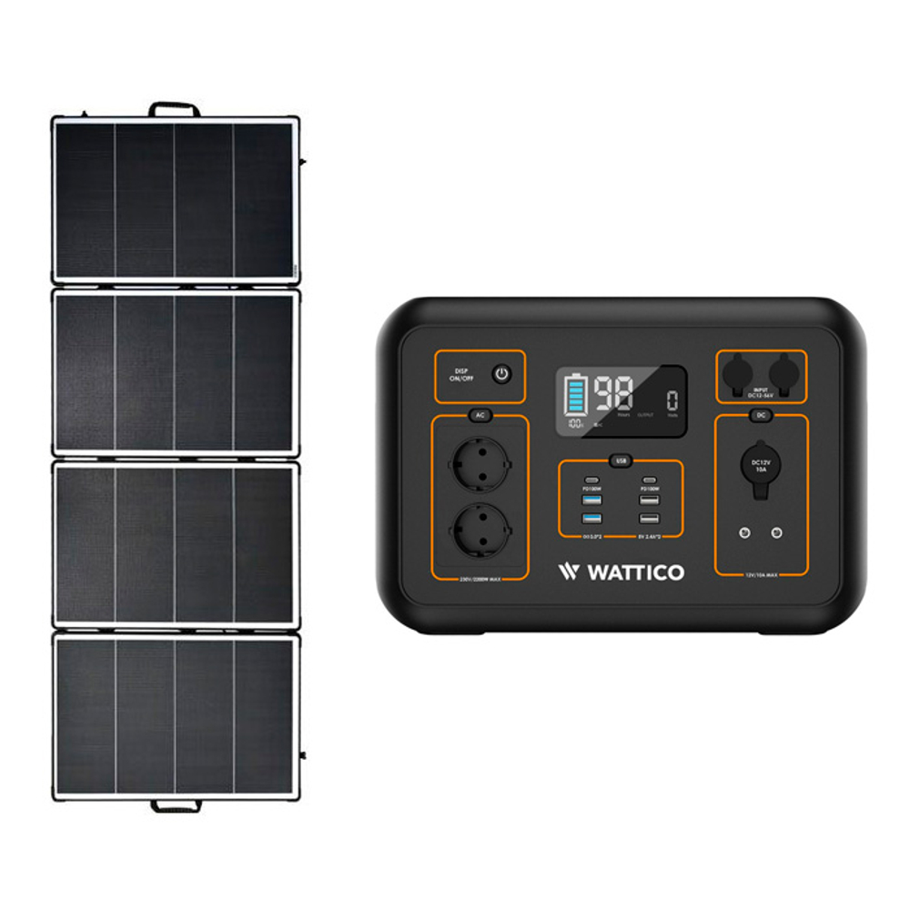 Портативная электростанция Wattico 2200 PRO, с солнечной панелью 400 Вт
