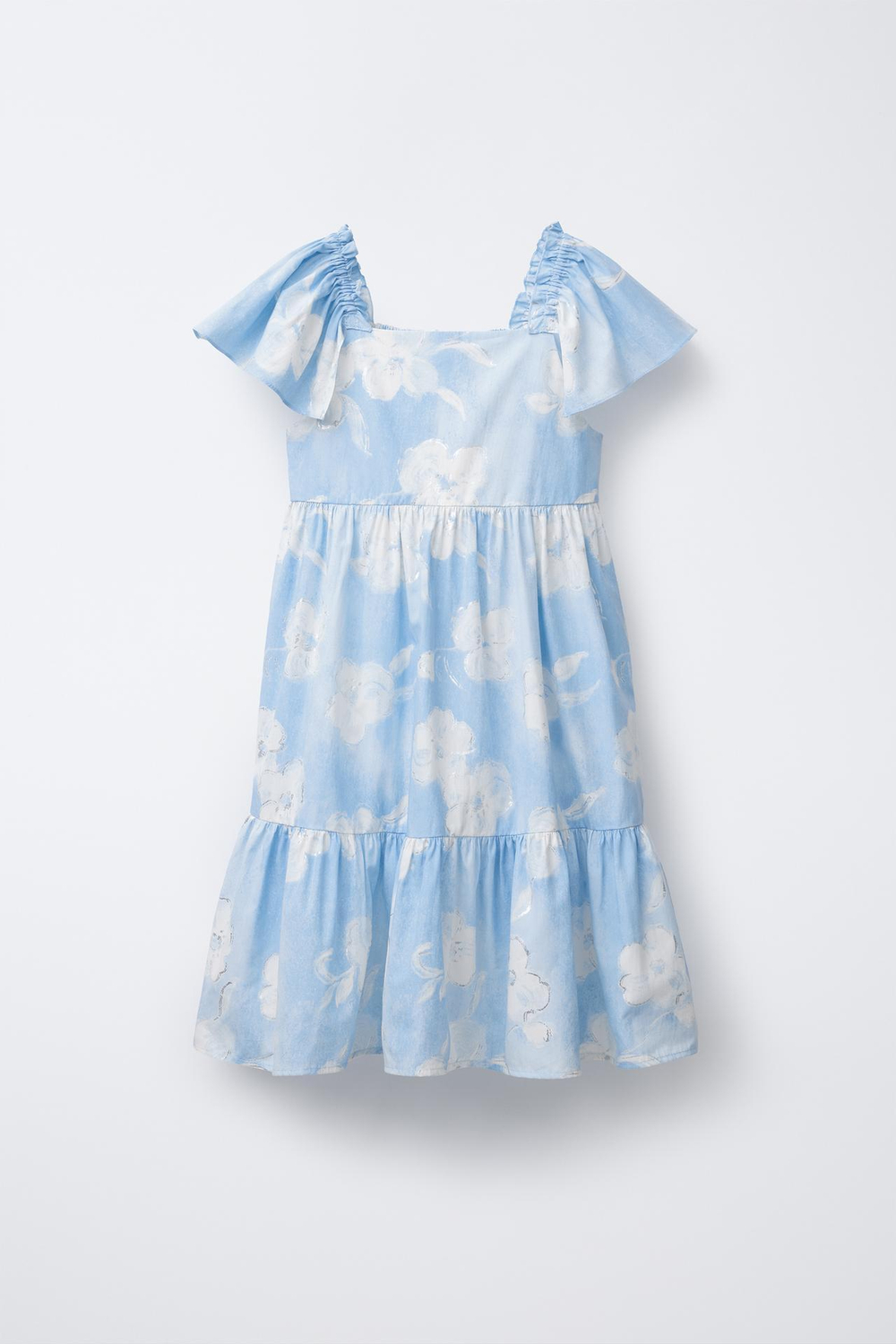 ZARA ПЛАТЬЕ С ЦВЕТОЧНЫМ ПРИНТОМ, СВЕТЛО-ГОЛУБОЙ