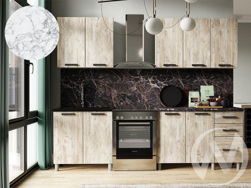 Кухня Элиана 2.0м (корпус белый/дуб юкон) 38мм мрамор итальянский