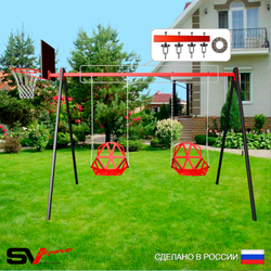 Уличные качели Sv Sport УК168КП2 (3.0м/Щит баскет/Со спинкой 2шт/Подвесы на подш 2к)